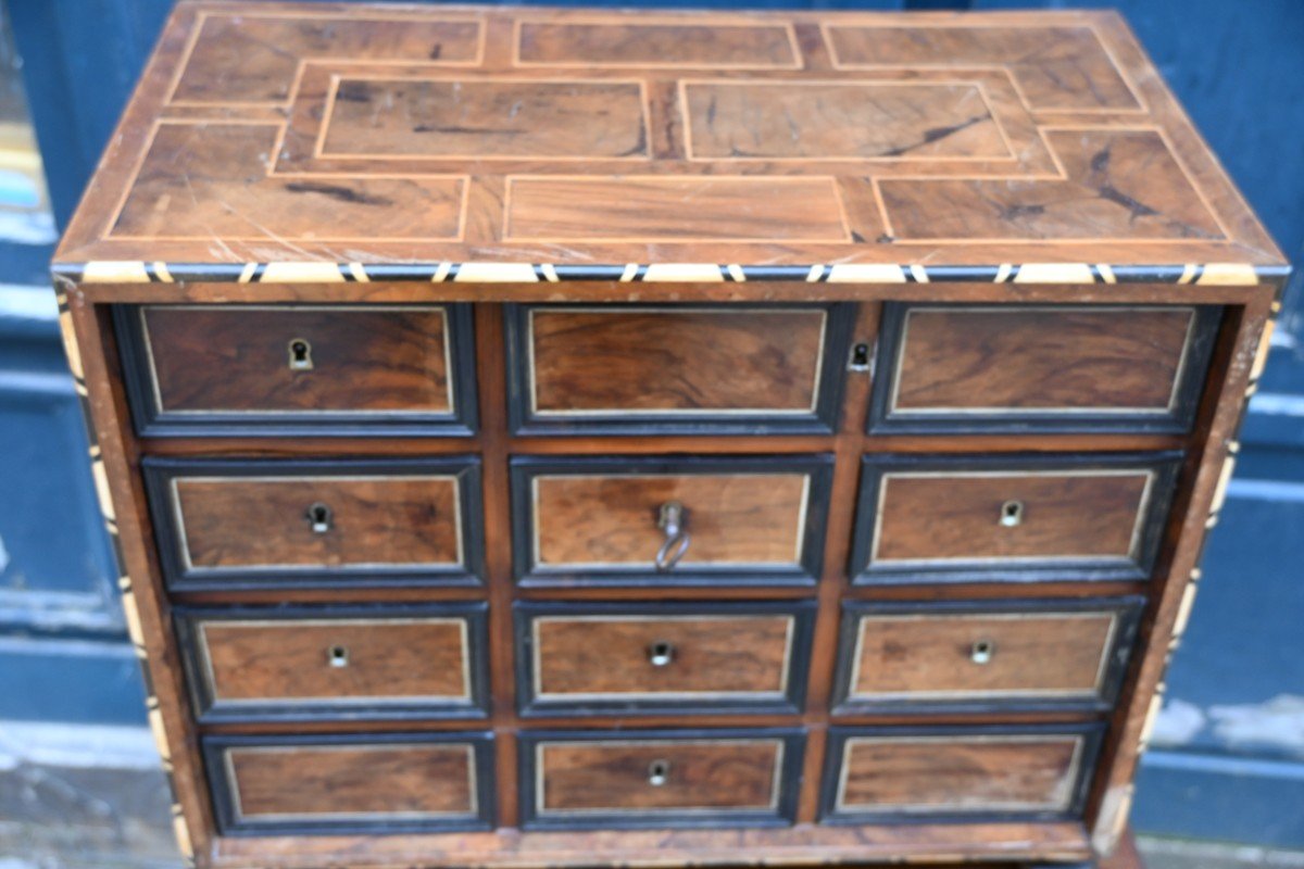 Cabinet In Walnut Veneer, Ebony And Ivory, Late 17th Century-photo-2