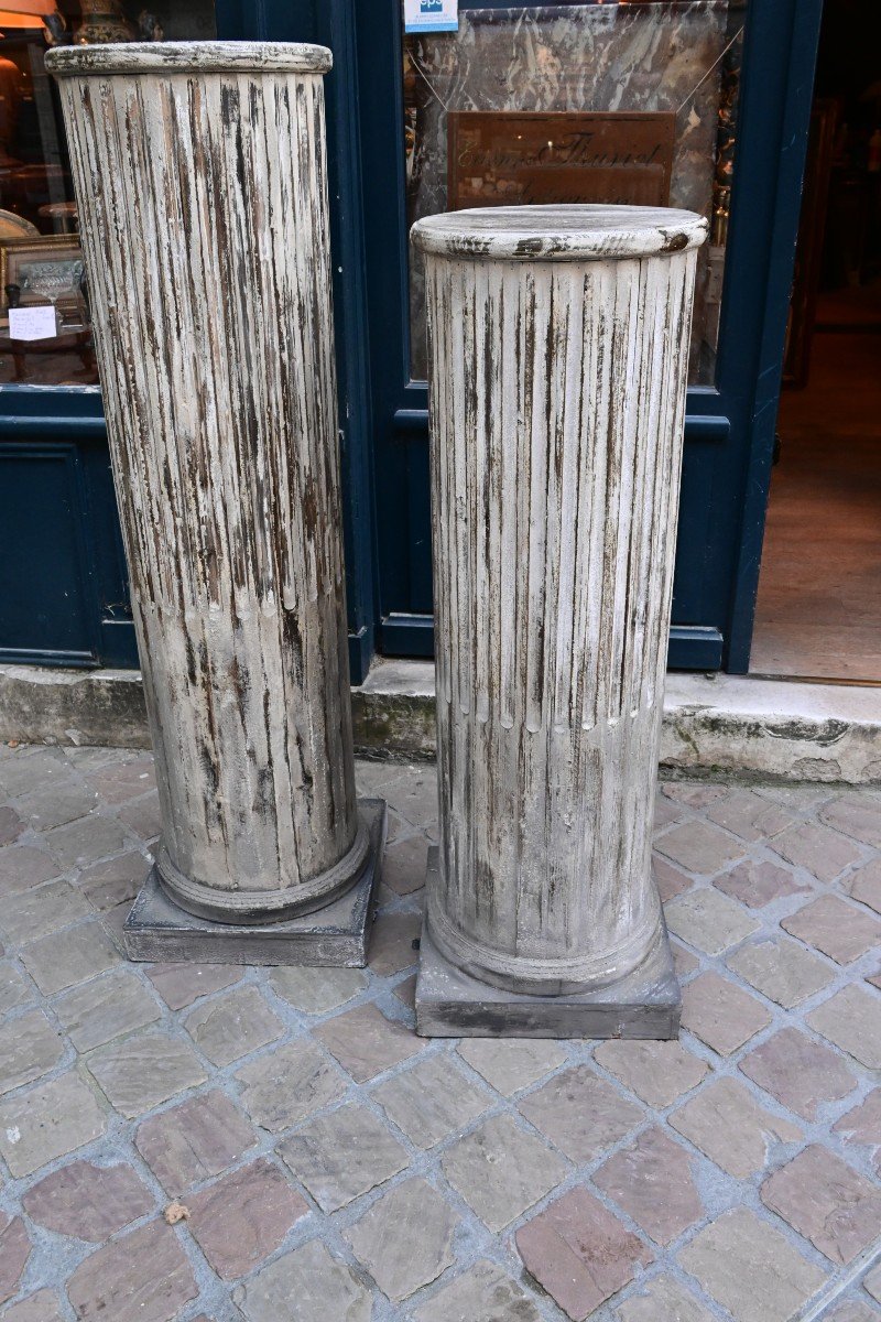 Paire De Grandes Colonnes Cannelées Laquées De Style  Louis XVI-photo-3