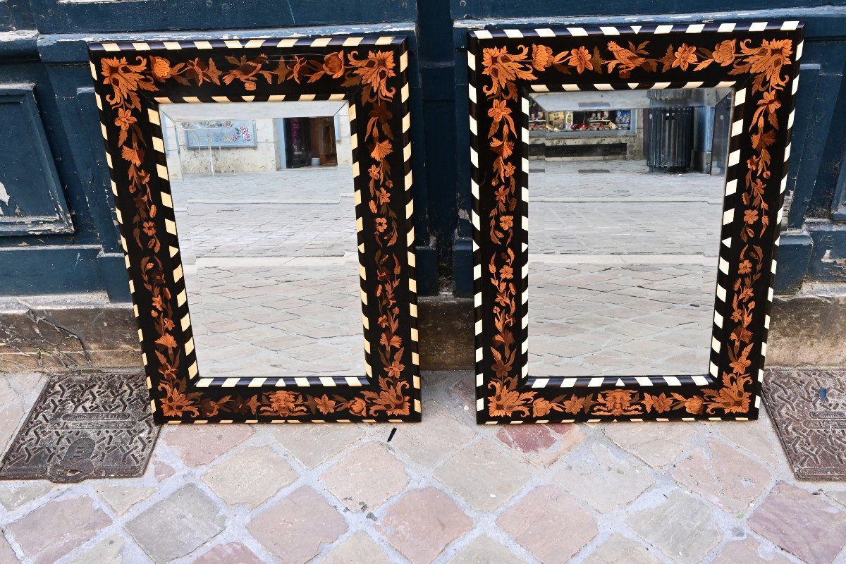 Pair Of Louis XIV Style Marquetry Mirrors-photo-2