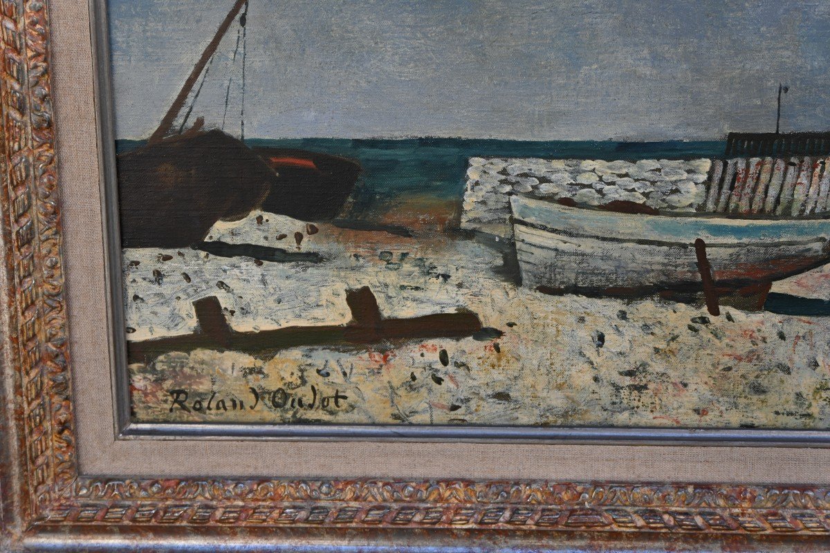 Roland Oudot Stranded Boats, Oil On Canvas-photo-2