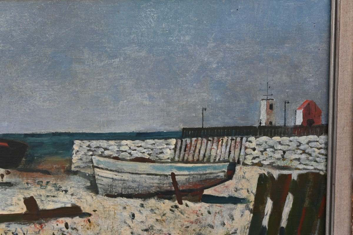 Roland Oudot Stranded Boats, Oil On Canvas-photo-4