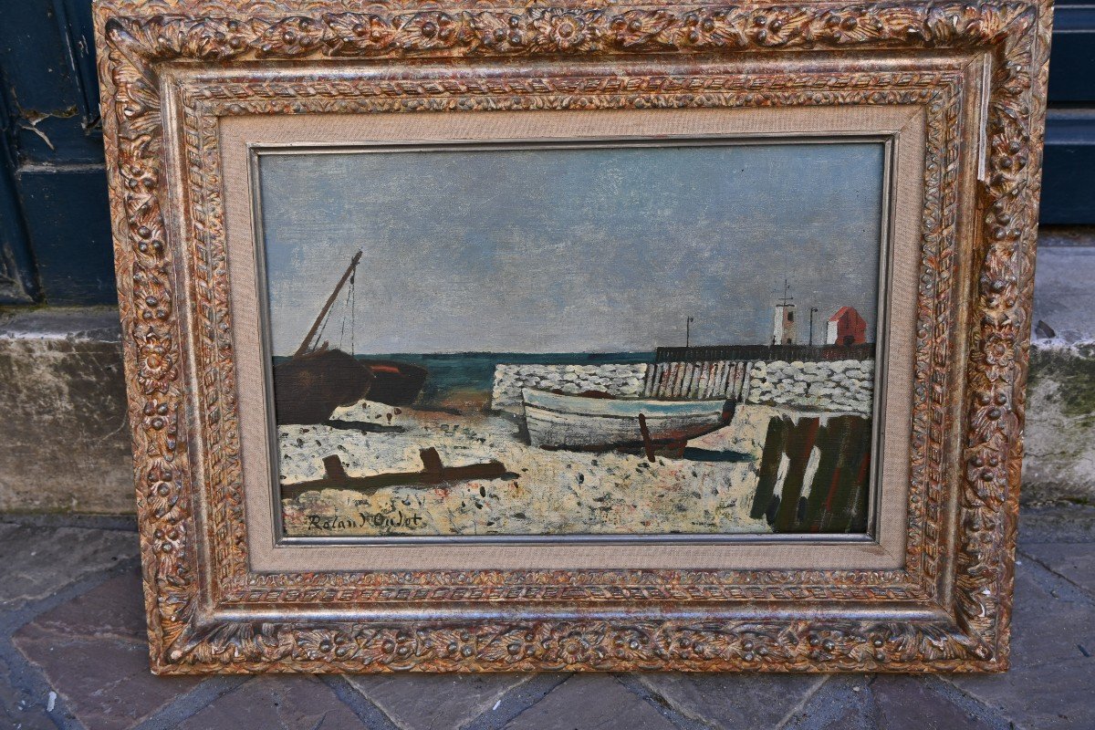 Roland Oudot Stranded Boats, Oil On Canvas-photo-4