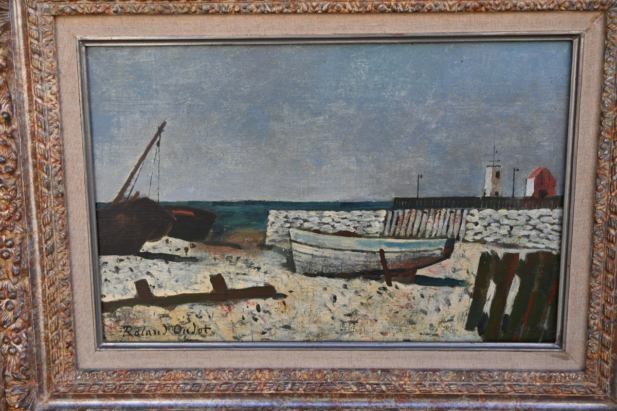 Roland Oudot Stranded Boats, Oil On Canvas-photo-5