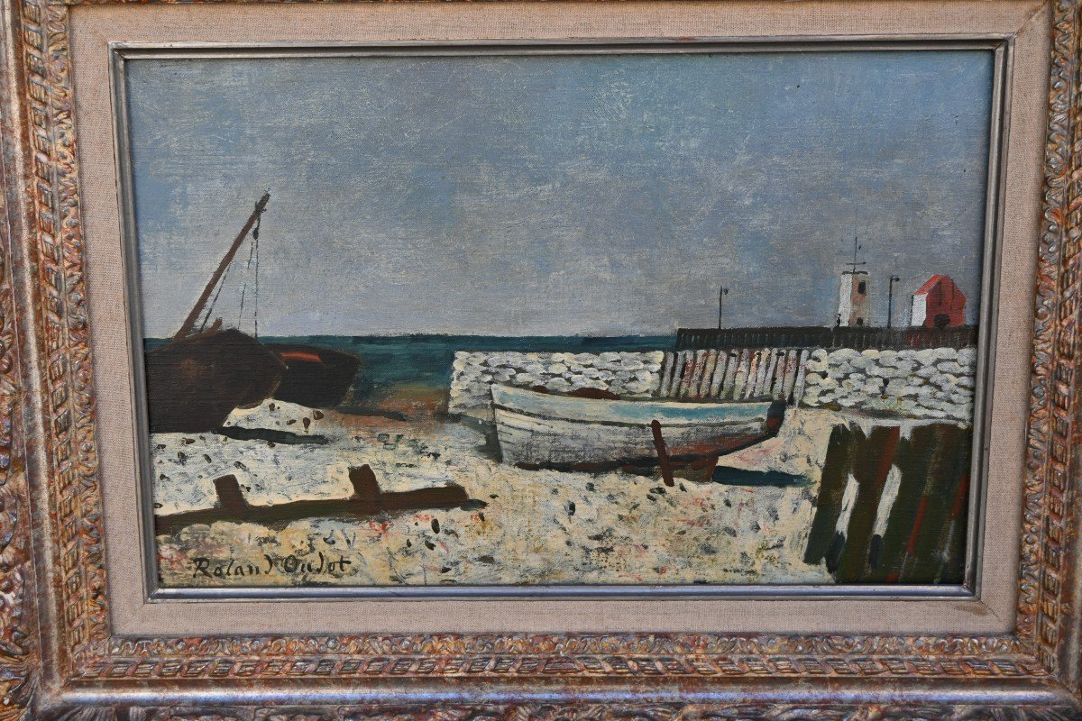 Roland Oudot Stranded Boats, Oil On Canvas