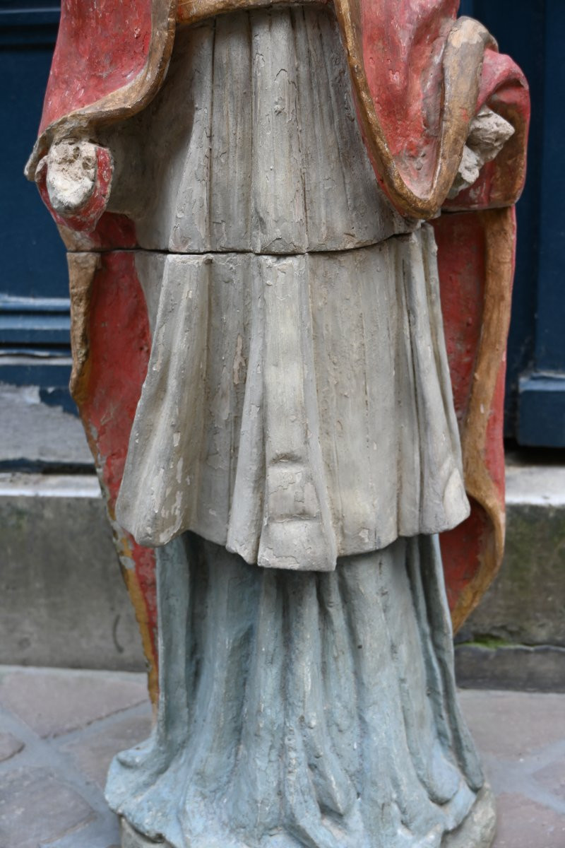 Terre Cuite Polychrome Saint Evêque XVIII  Le Mans-photo-4