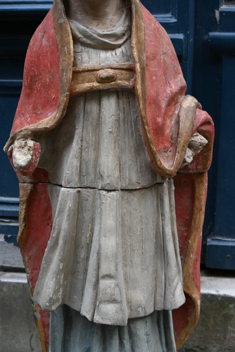 Terre Cuite Polychrome Saint Evêque XVIII  Le Mans-photo-1