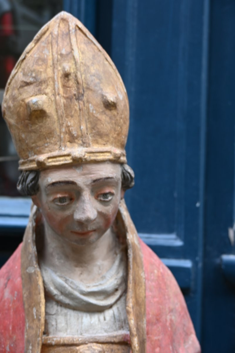 Polychrome Terracotta Saint Bishop XVIII Le Mans-photo-2