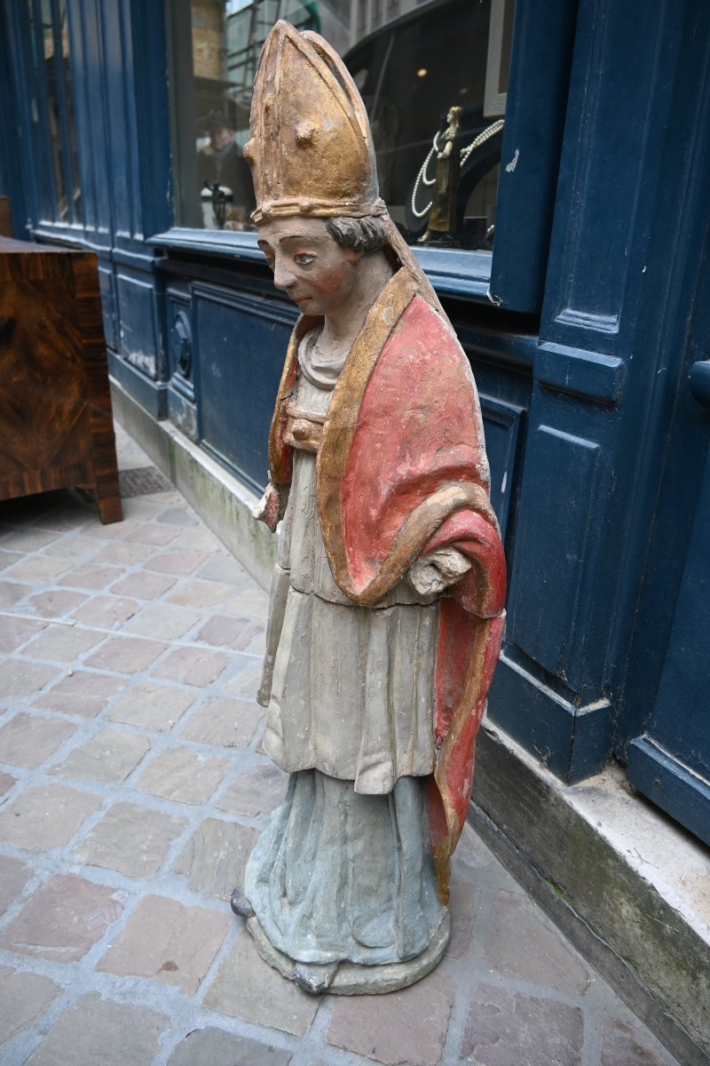 Terre Cuite Polychrome Saint Evêque XVIII  Le Mans-photo-4