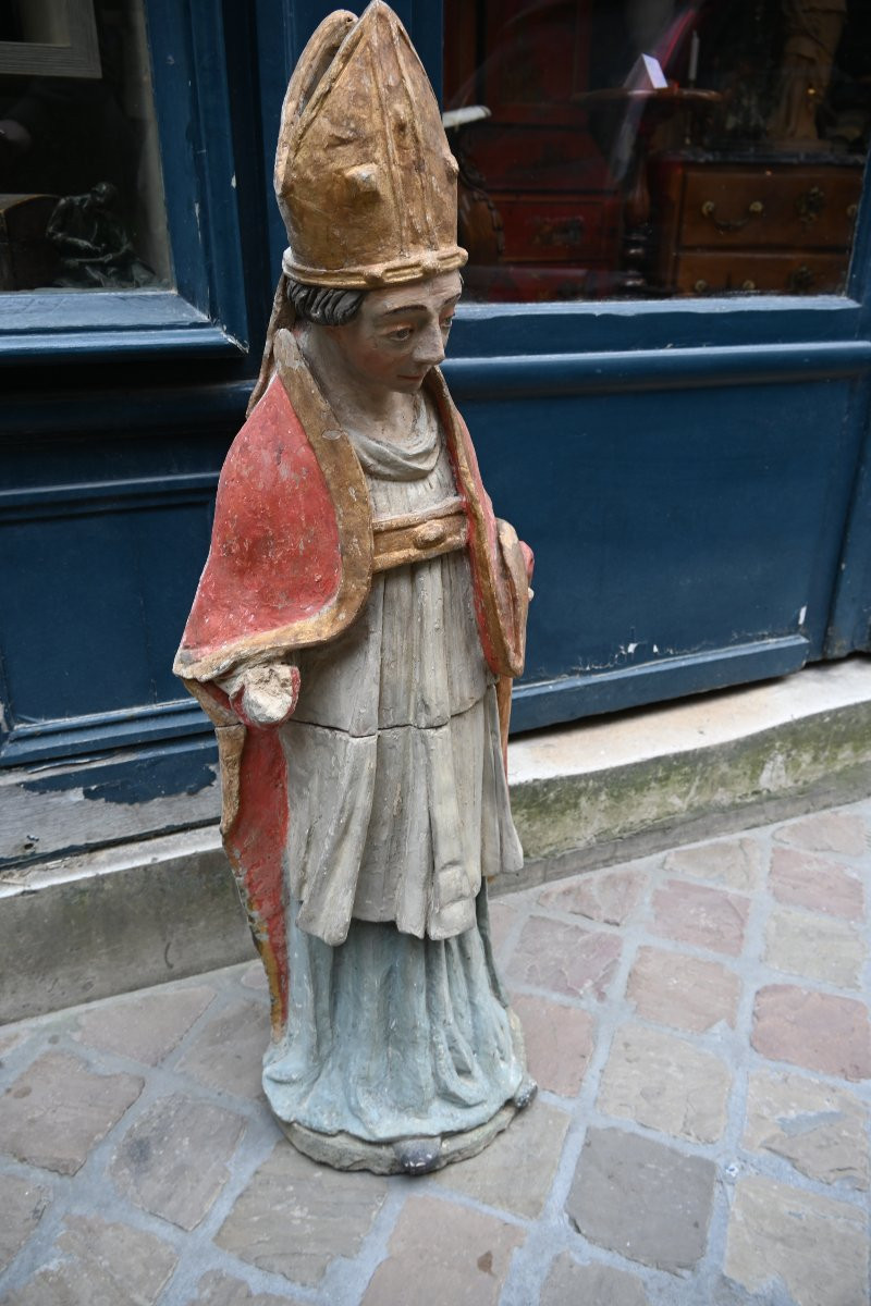 Terre Cuite Polychrome Saint Evêque XVIII  Le Mans-photo-5