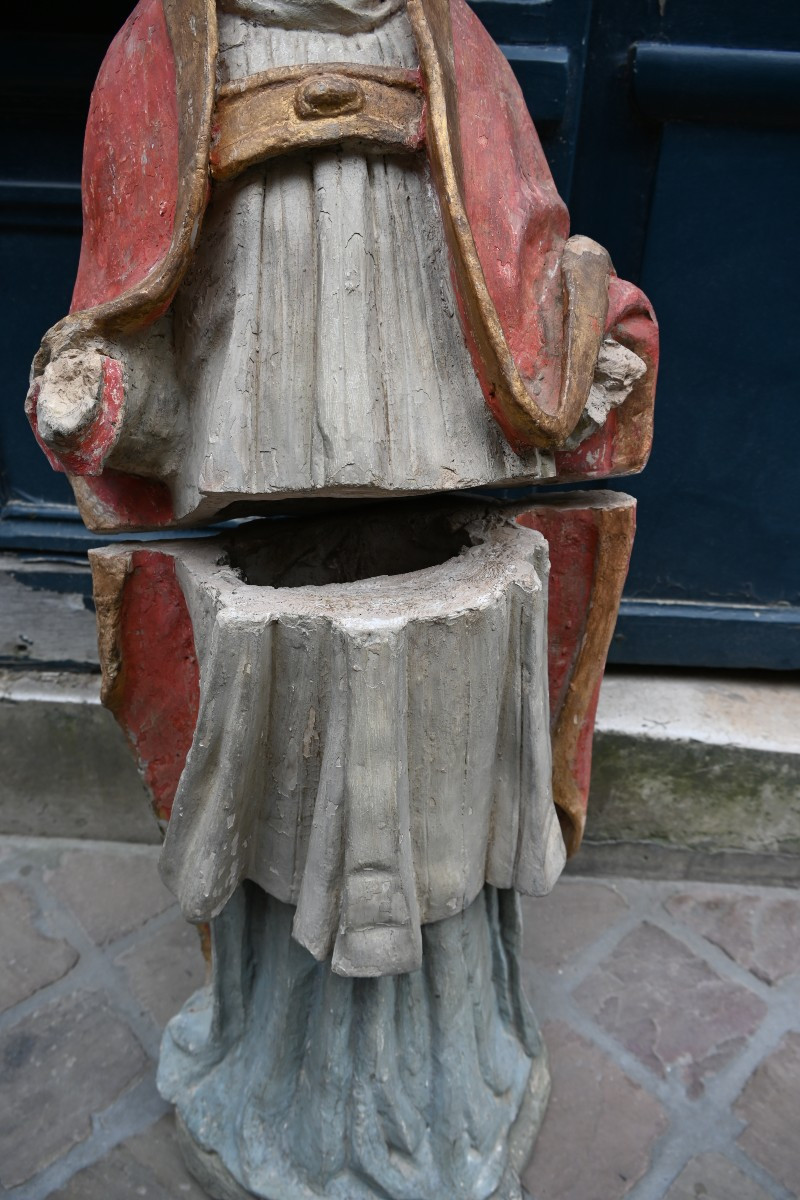 Polychrome Terracotta Saint Bishop XVIII Le Mans-photo-6