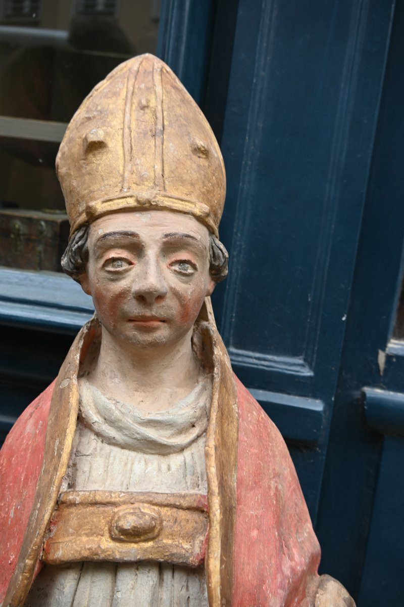 Polychrome Terracotta Saint Bishop XVIII Le Mans-photo-7