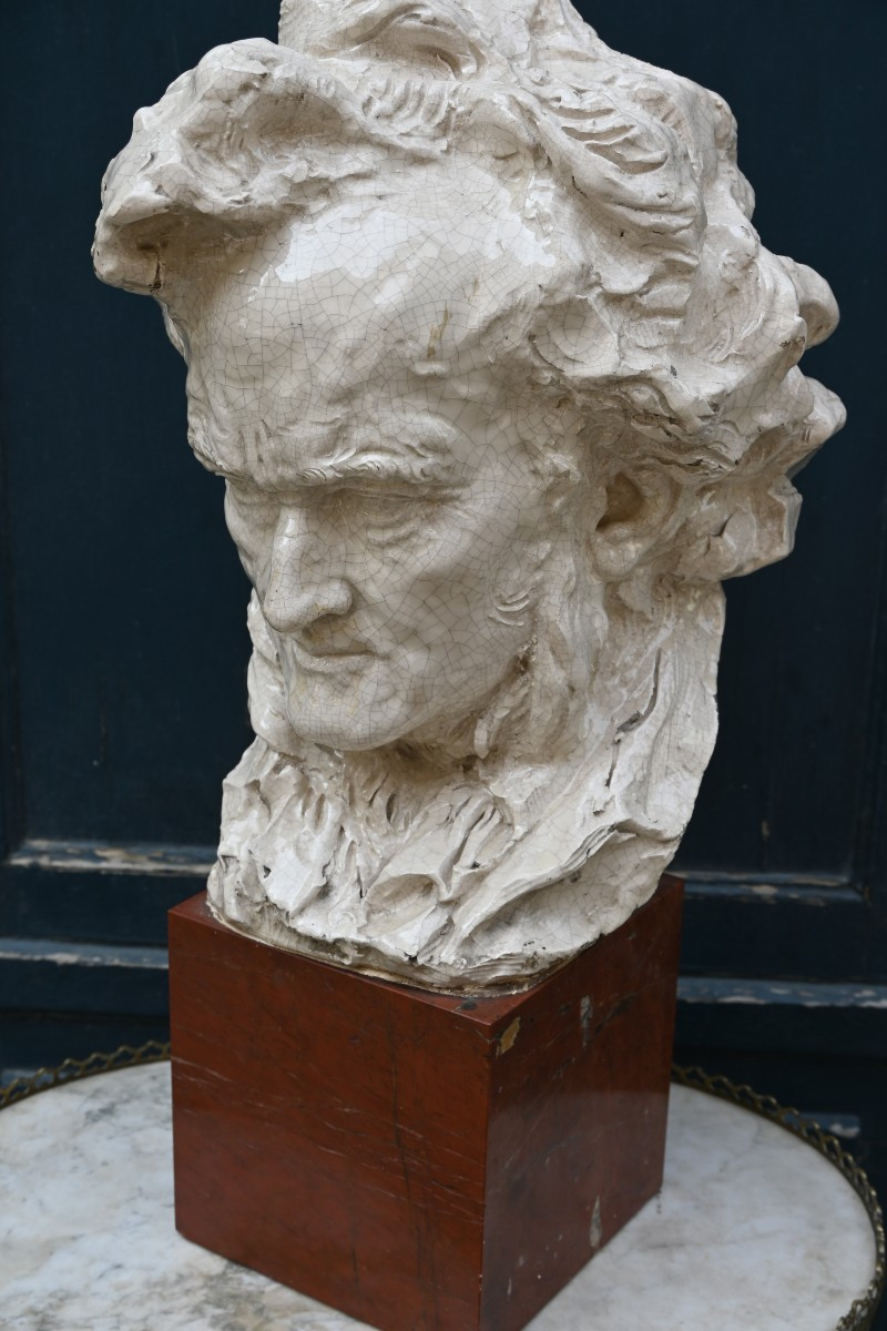 Wagner, Large Bust In Glazed Earth Signed Ferdinand Cian