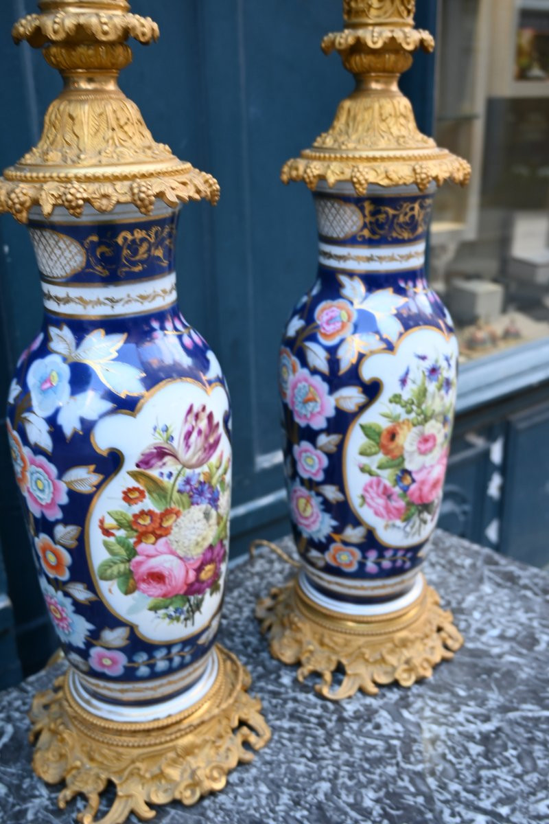 Importante Paire De Lampes En Porcelaine De Bayeux Du XIX-photo-4