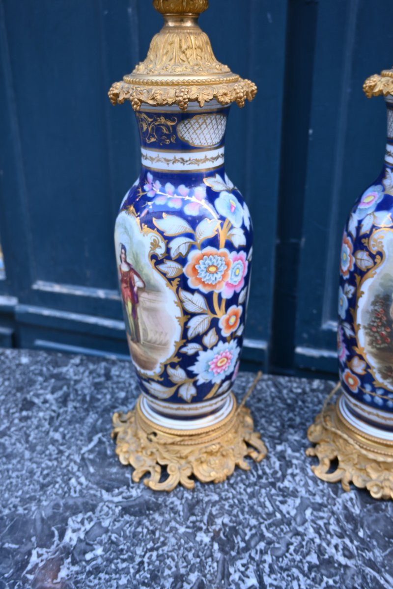 Important Pair Of 19th Century Bayeux Porcelain Lamps-photo-3