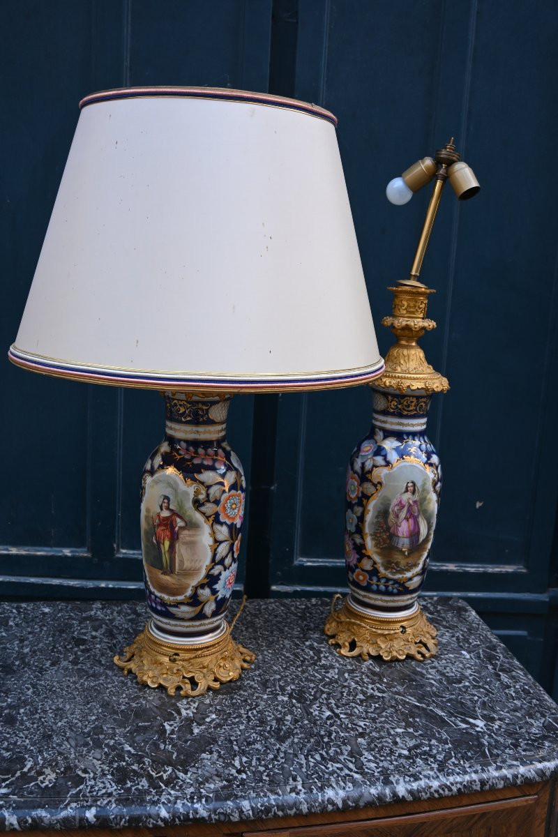 Importante Paire De Lampes En Porcelaine De Bayeux Du XIX-photo-5