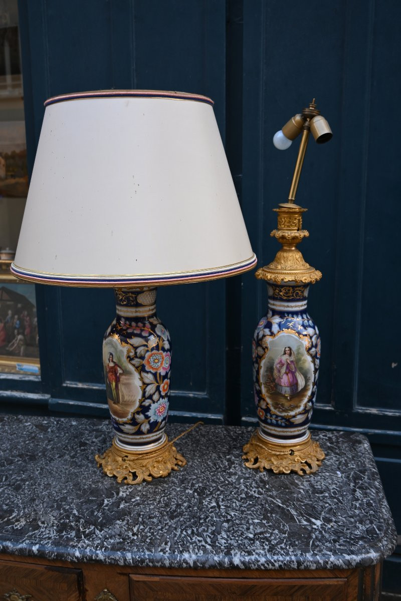 Importante Paire De Lampes En Porcelaine De Bayeux Du XIX-photo-6