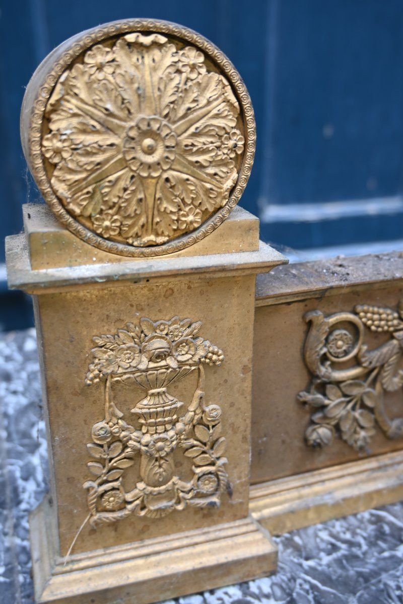 Empire Period Fireplace Bar In Gilt Bronze 19th Century-photo-2