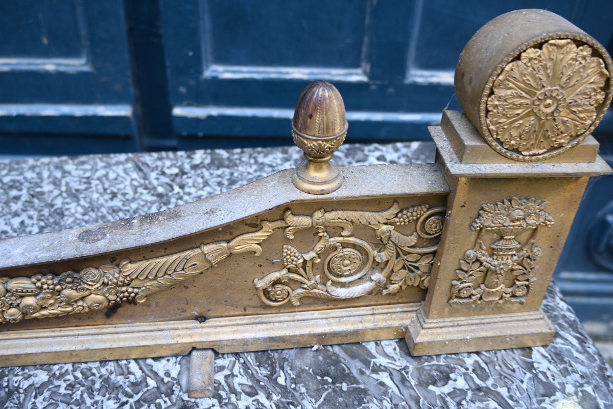 Empire Period Fireplace Bar In Gilt Bronze 19th Century-photo-4