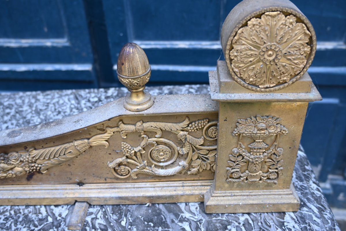 Empire Period Fireplace Bar In Gilt Bronze 19th Century-photo-2