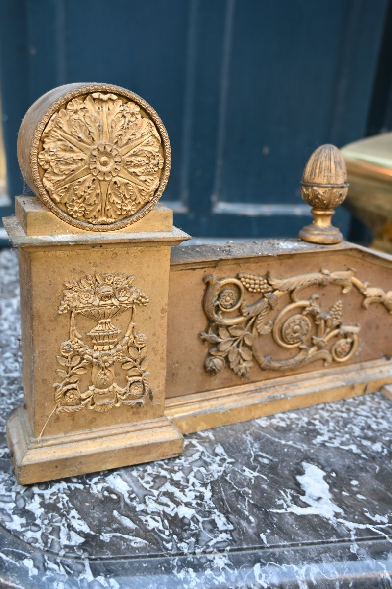 Empire Period Fireplace Bar In Gilt Bronze 19th Century-photo-7