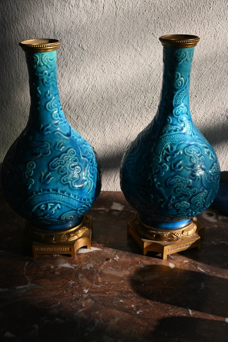 Théodore Deck Pair Of Bottle Vases And Bronze Mount-photo-2