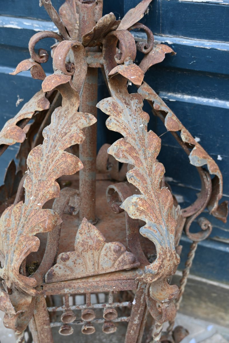 Large Wrought Iron Lantern With 19th Century Bracket-photo-2