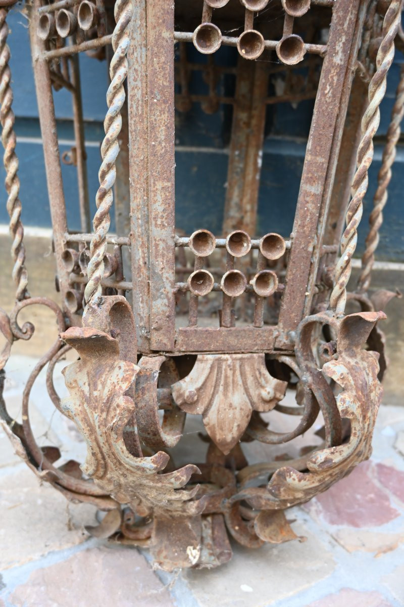 Large Wrought Iron Lantern With 19th Century Bracket-photo-3