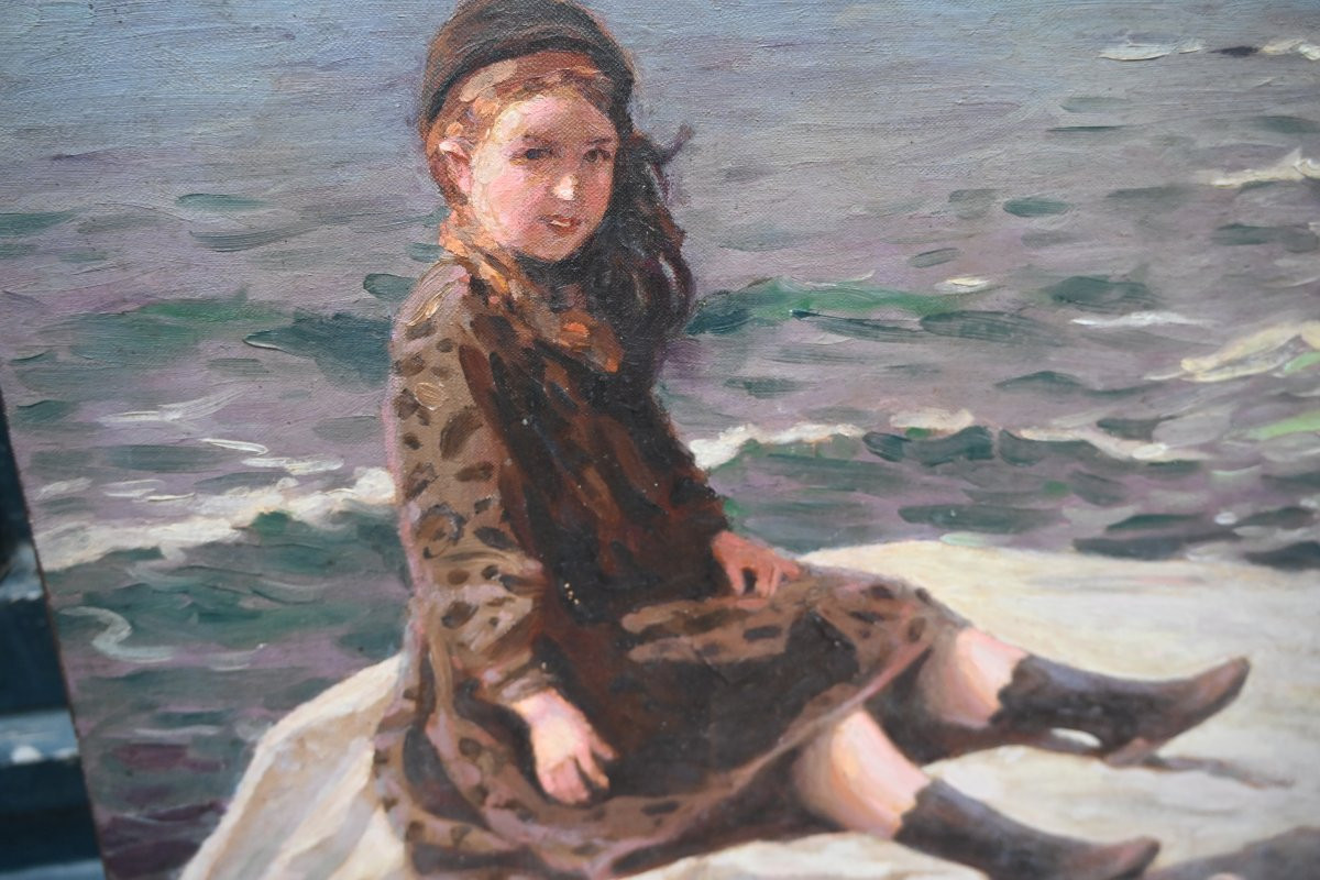 Alexandre Brun , Jeune Fille Devant La Mer Sur Des Rochers-photo-3