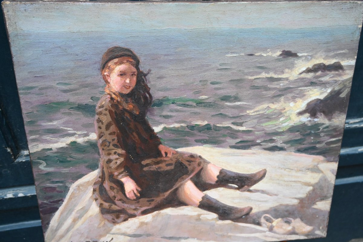 Alexandre Brun , Jeune Fille Devant La Mer Sur Des Rochers-photo-4