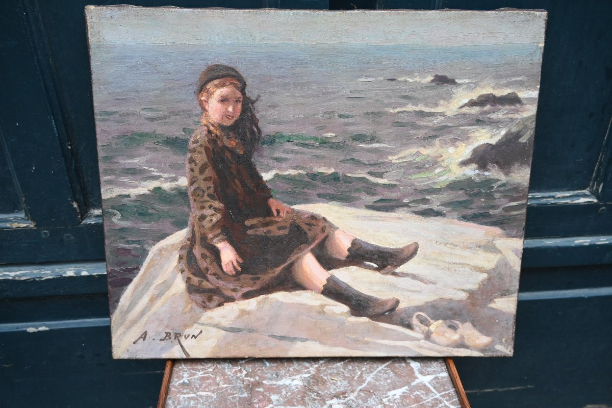 Alexandre Brun , Jeune Fille Devant La Mer Sur Des Rochers-photo-2