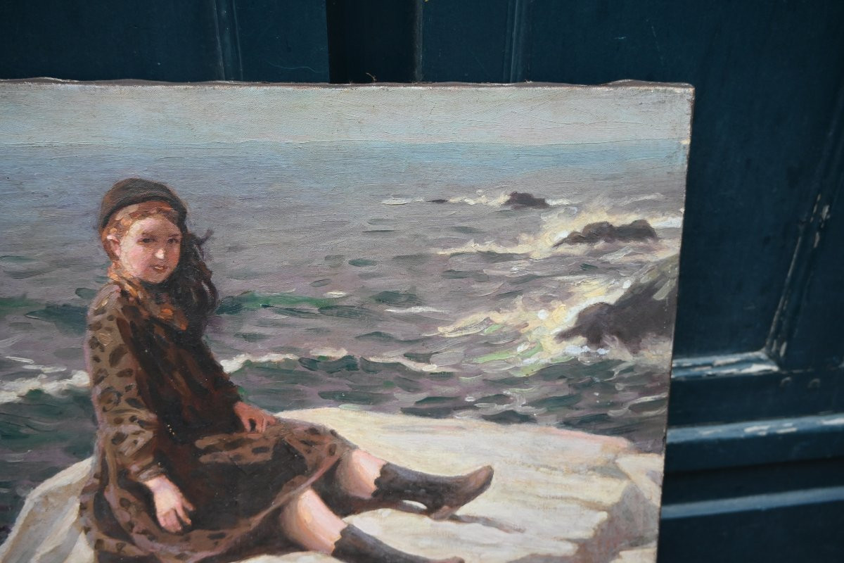 Alexandre Brun , Jeune Fille Devant La Mer Sur Des Rochers-photo-5