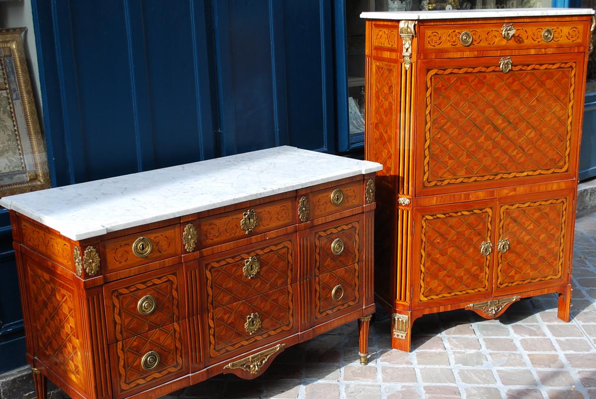 Rare Ensemble Commode Secrétaire Estampillé De Gosselin