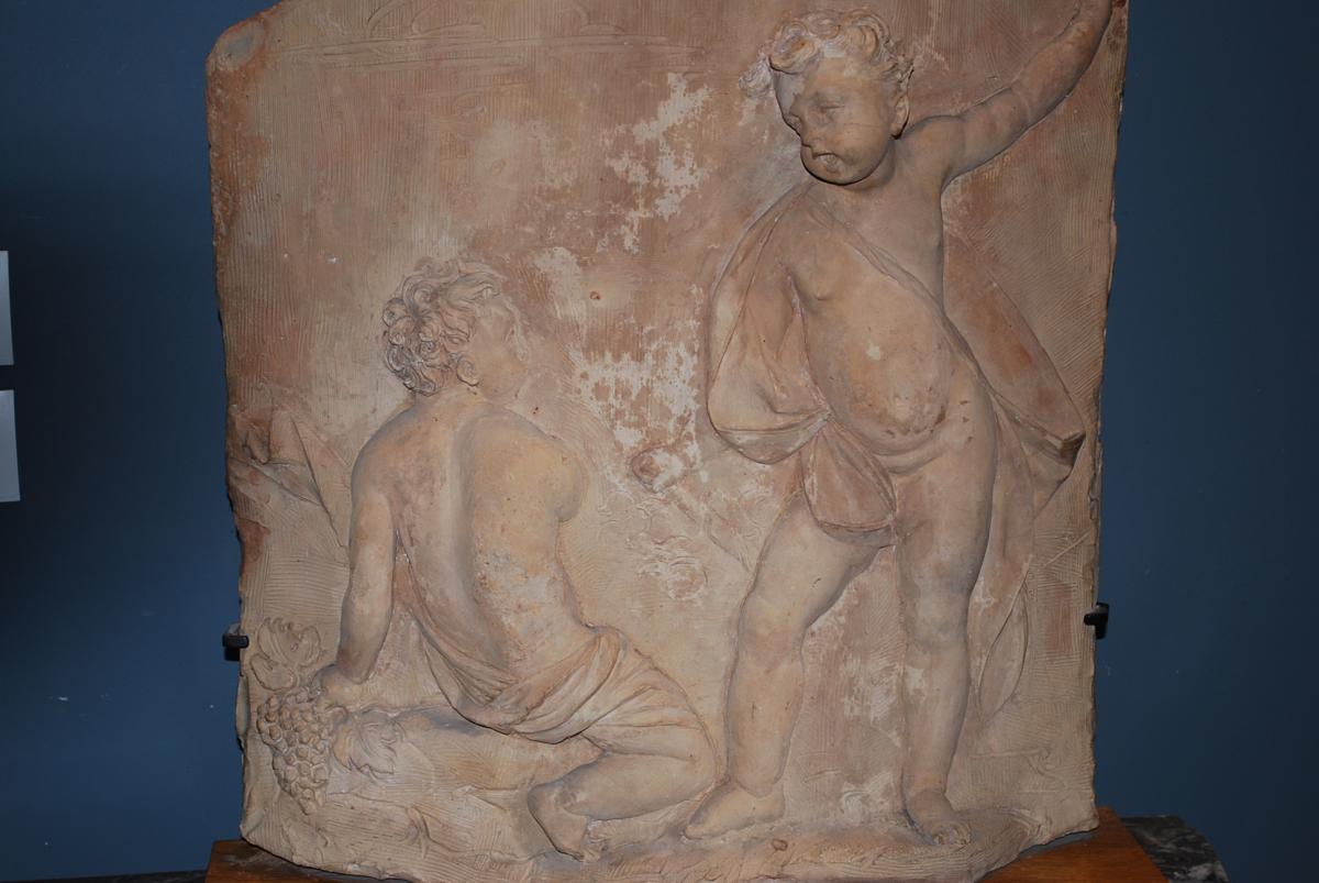 Rare Plaque En Terre Cuite En Haut Relief, Amours XVIII-photo-6