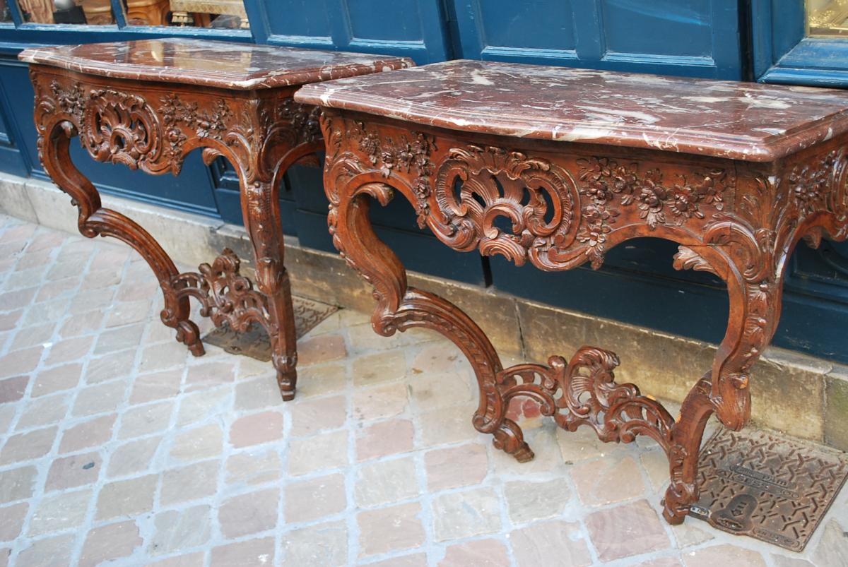 Rare Paire De Consoles En Noyer ,époque Louis XV  , Provence XVIII