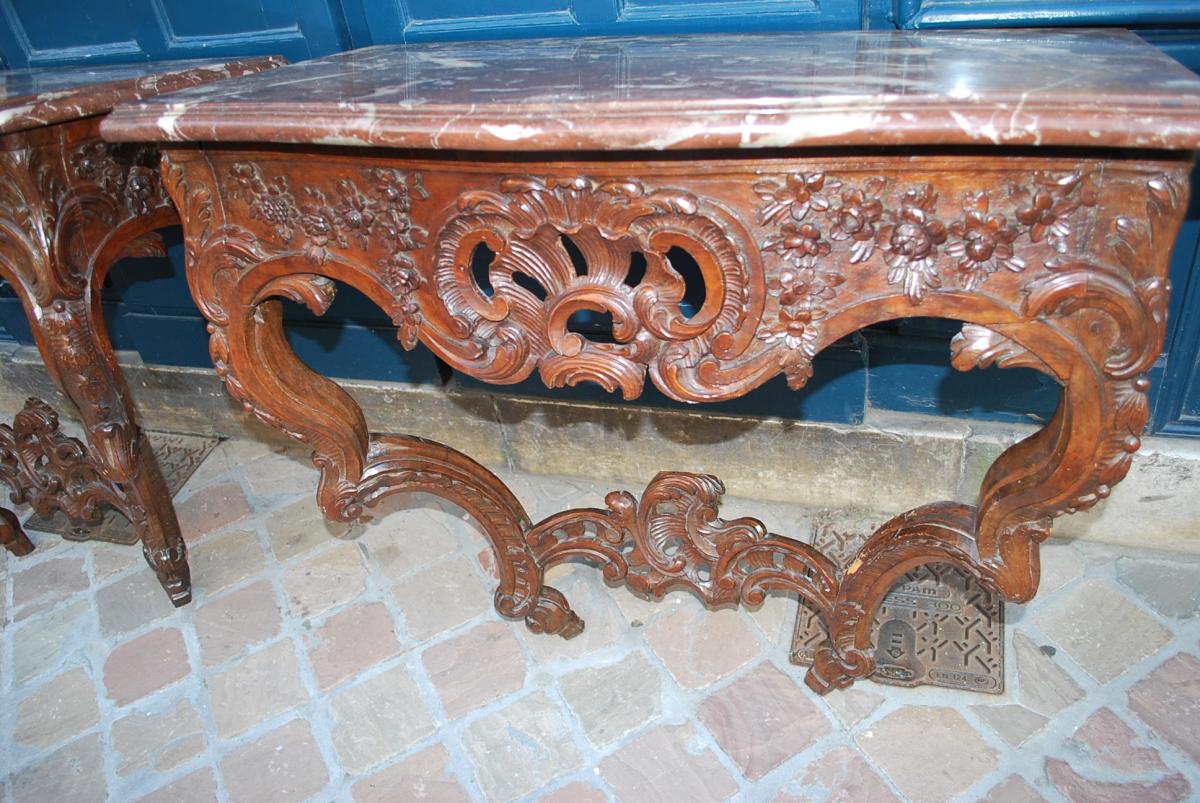 Rare Paire De Consoles En Noyer ,époque Louis XV  , Provence XVIII-photo-3