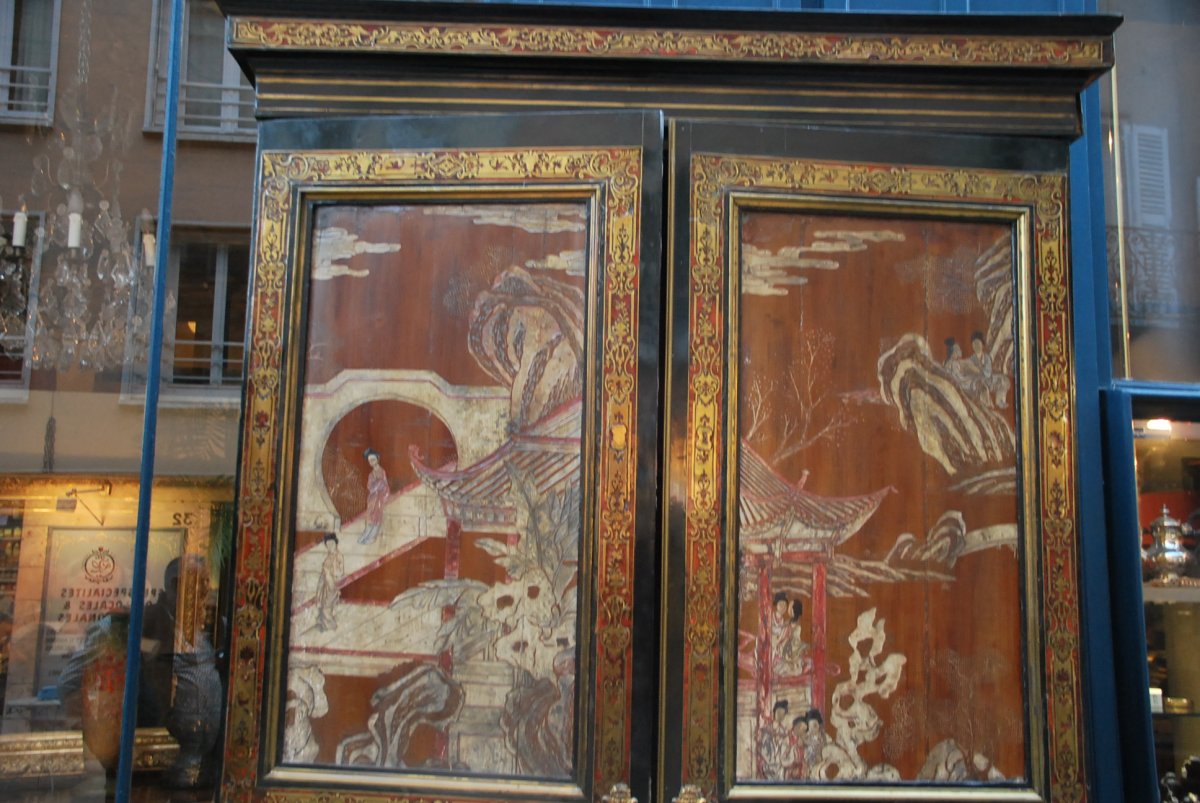 Boulle Marquetry Cabinet And Chinese Lacquer Panel, Louis XIV-photo-2