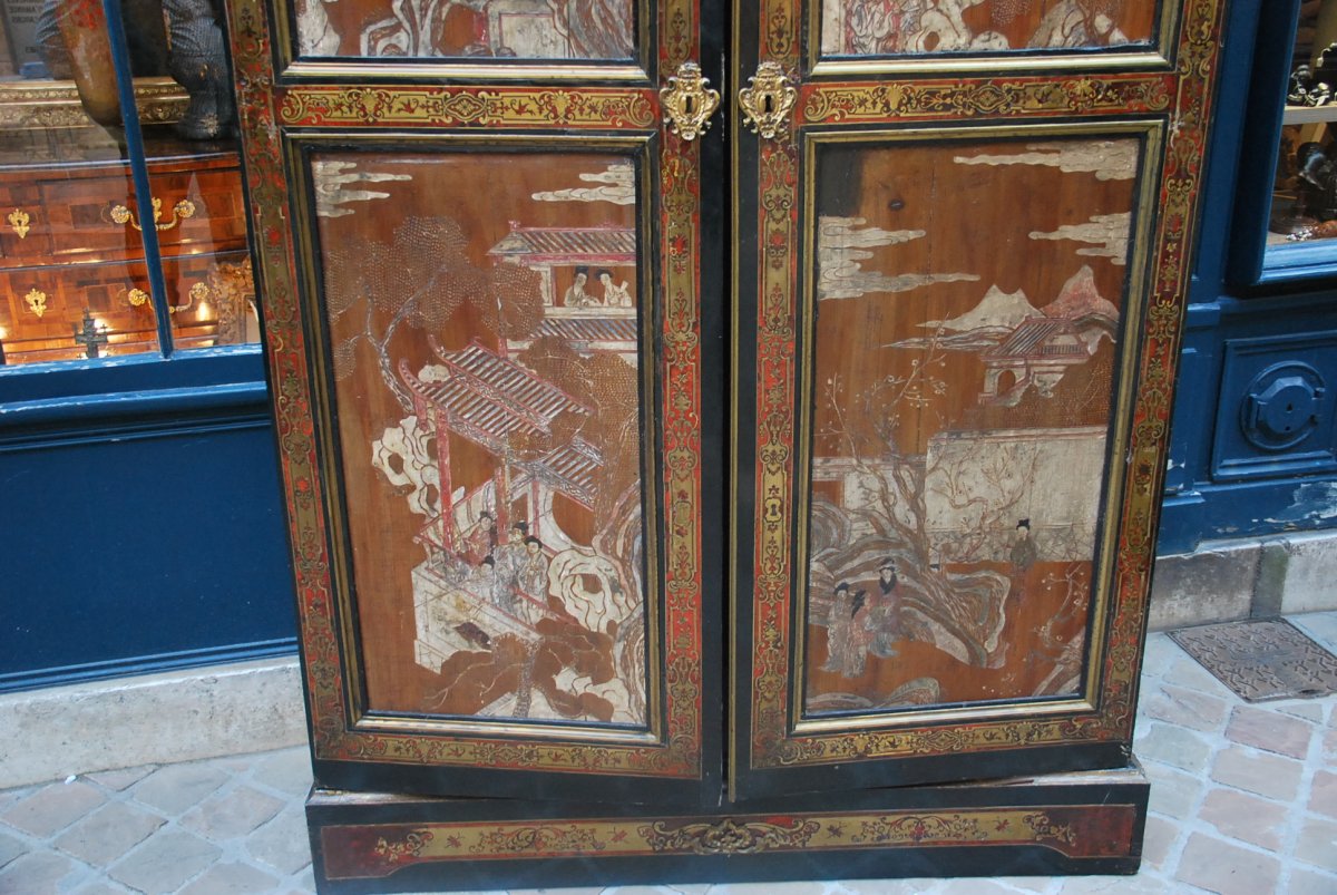 Boulle Marquetry Cabinet And Chinese Lacquer Panel, Louis XIV-photo-3