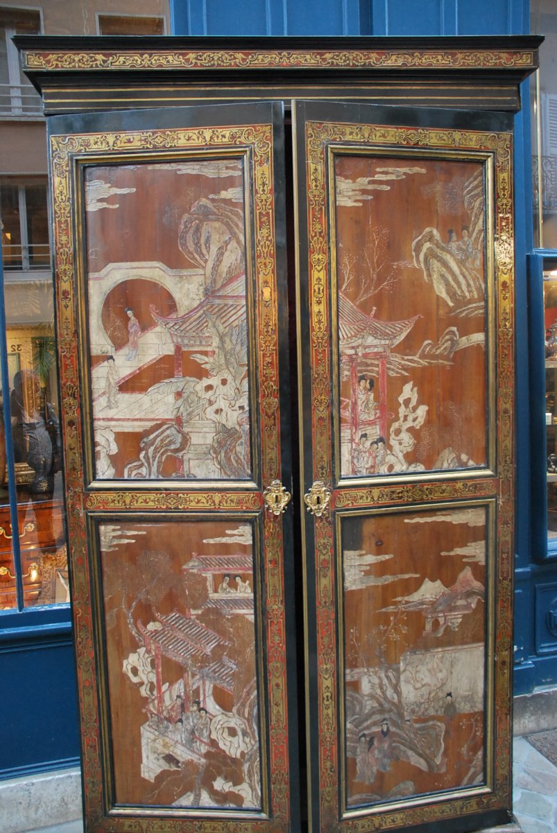 Boulle Marquetry Cabinet And Chinese Lacquer Panel, Louis XIV-photo-4