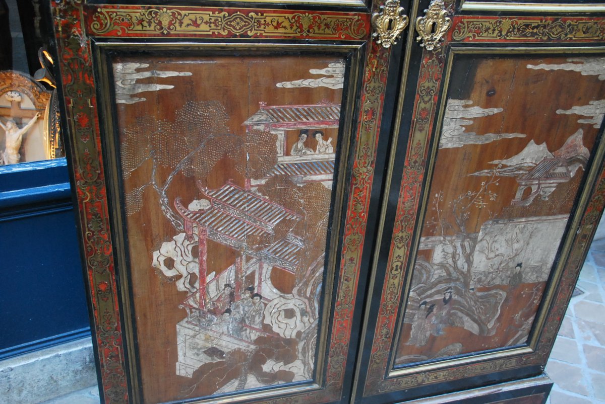 Boulle Marquetry Cabinet And Chinese Lacquer Panel, Louis XIV-photo-2