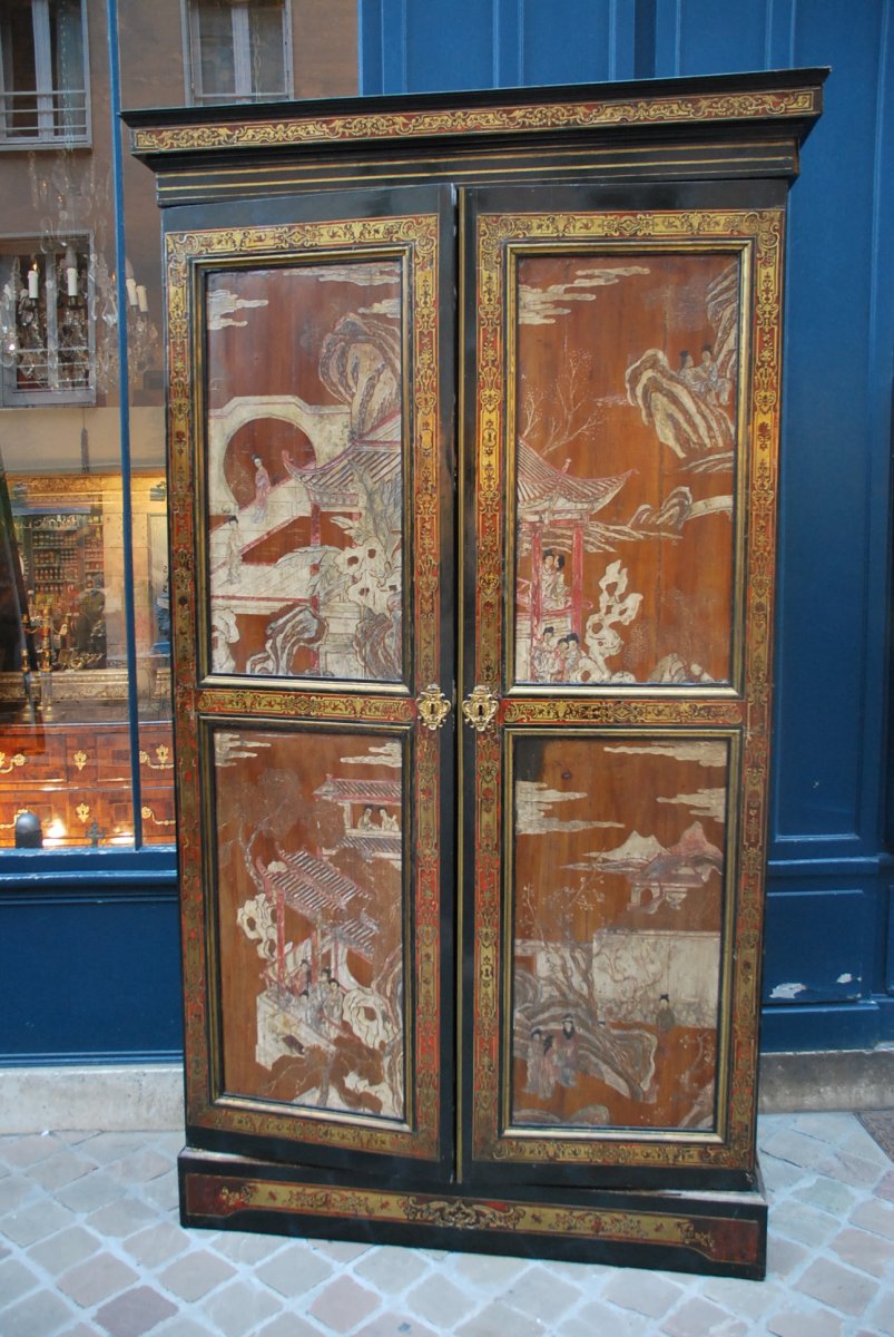 Boulle Marquetry Cabinet And Chinese Lacquer Panel, Louis XIV