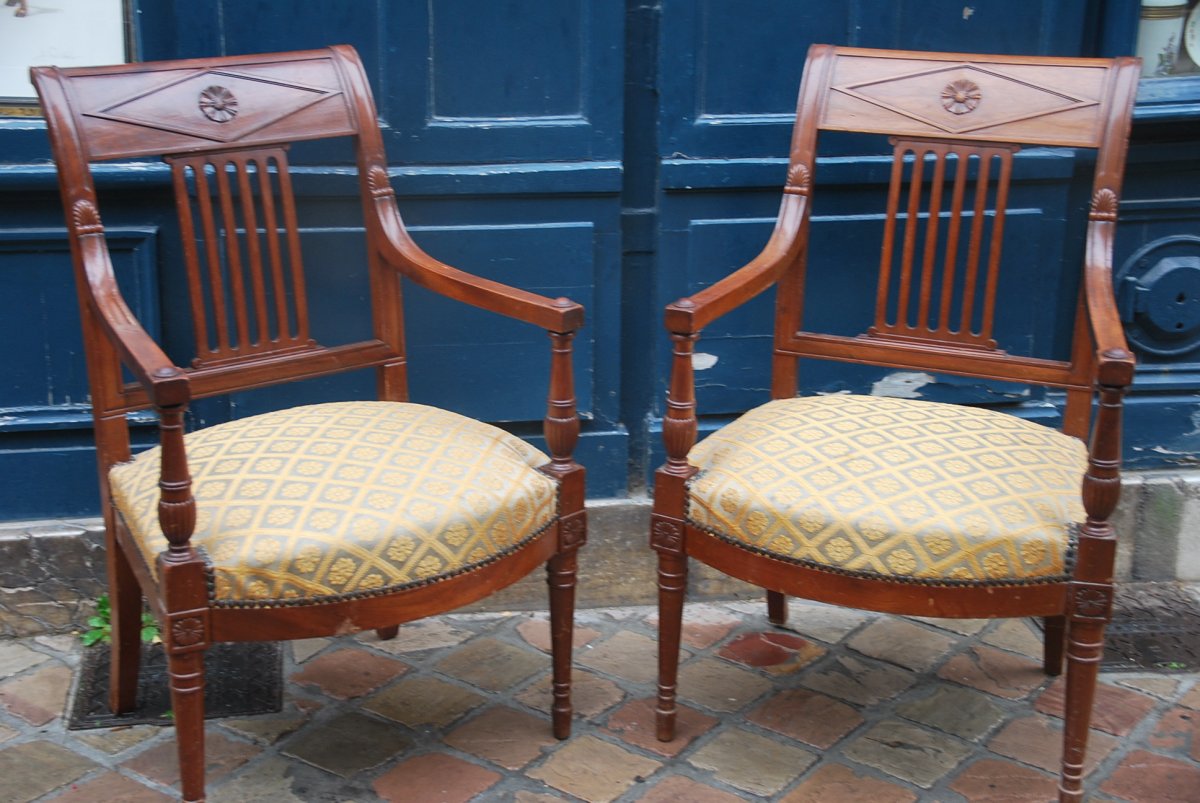 Pair Of Elegant Armchairs In Mahogany D Directoire Period Attributed To Jacob