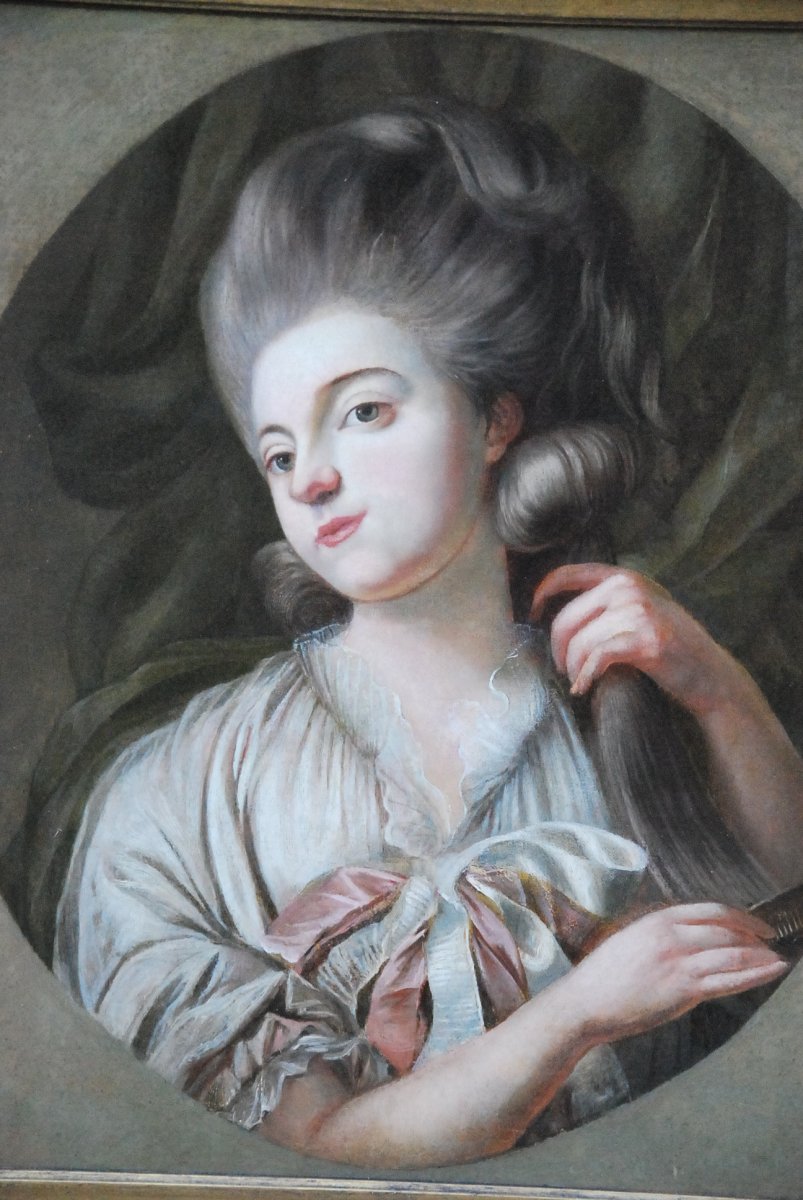 Huile Sur Toile Jeune Femme à Sa Toilette époque Louis XVI ; XVIII-photo-2