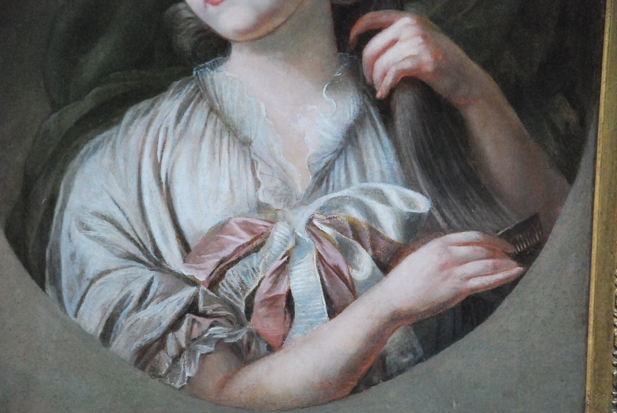 Huile Sur Toile Jeune Femme à Sa Toilette époque Louis XVI ; XVIII-photo-1