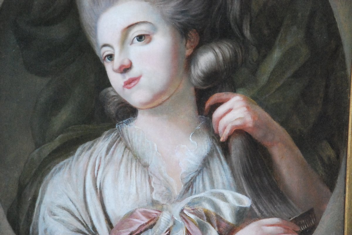 Huile Sur Toile Jeune Femme à Sa Toilette époque Louis XVI ; XVIII-photo-2