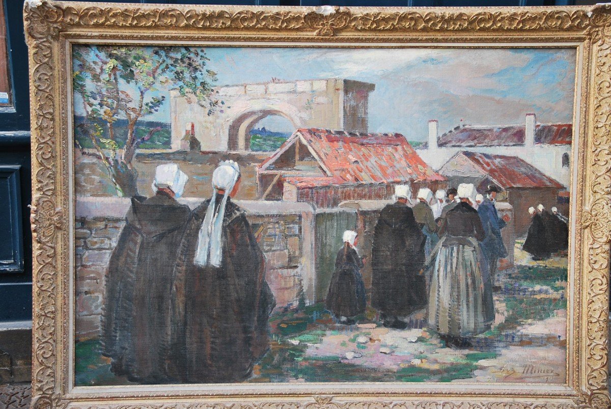 L Ile De Ré, Procession To Saint Martin, Oil Signed By Suzanne Minier