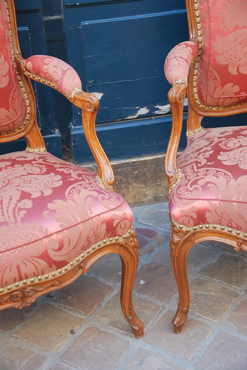 Paire De Fauteuils à Dossier Plat D époque Louis XV Estampillés De Chevenat-photo-2