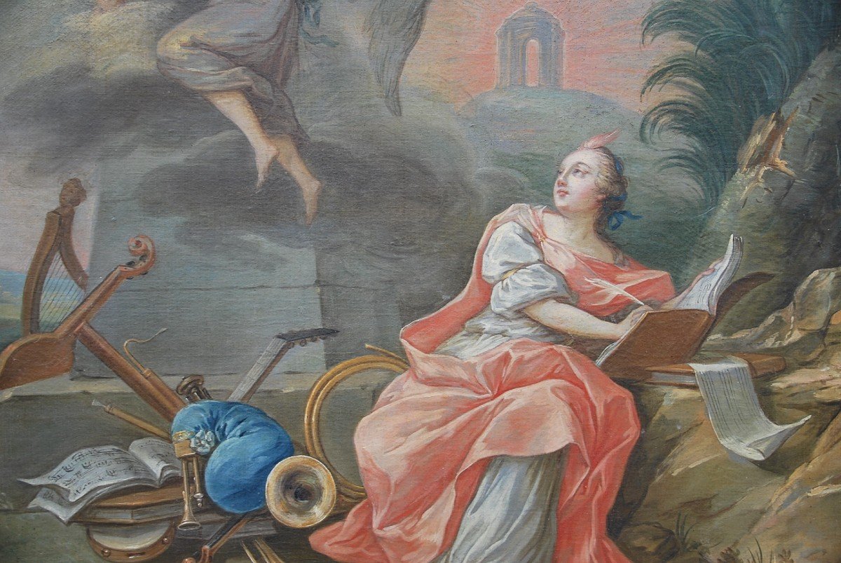 Grande Huile Sur Toile XVIII Allégorie De Lamusique Van Loo-photo-2