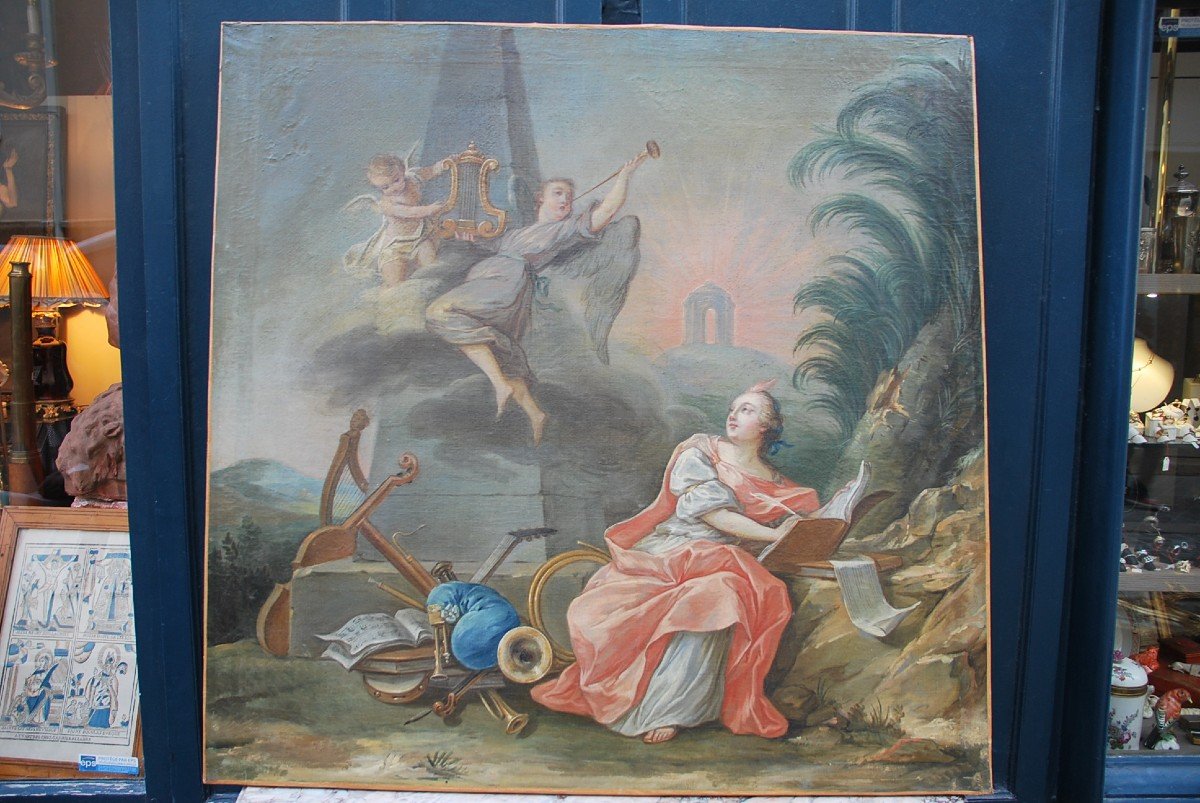 Grande Huile Sur Toile XVIII Allégorie De Lamusique Van Loo