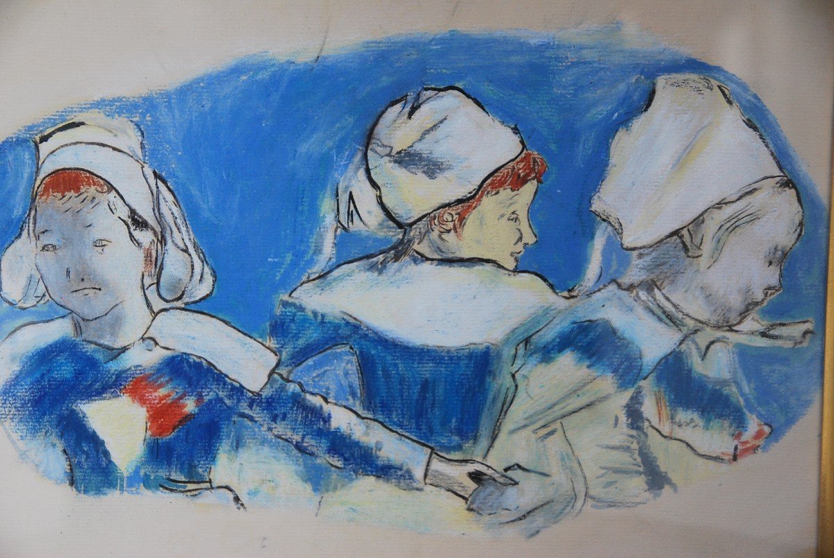 Pastel Drawing: Three Bretons, D After Paul Gauguin-photo-1