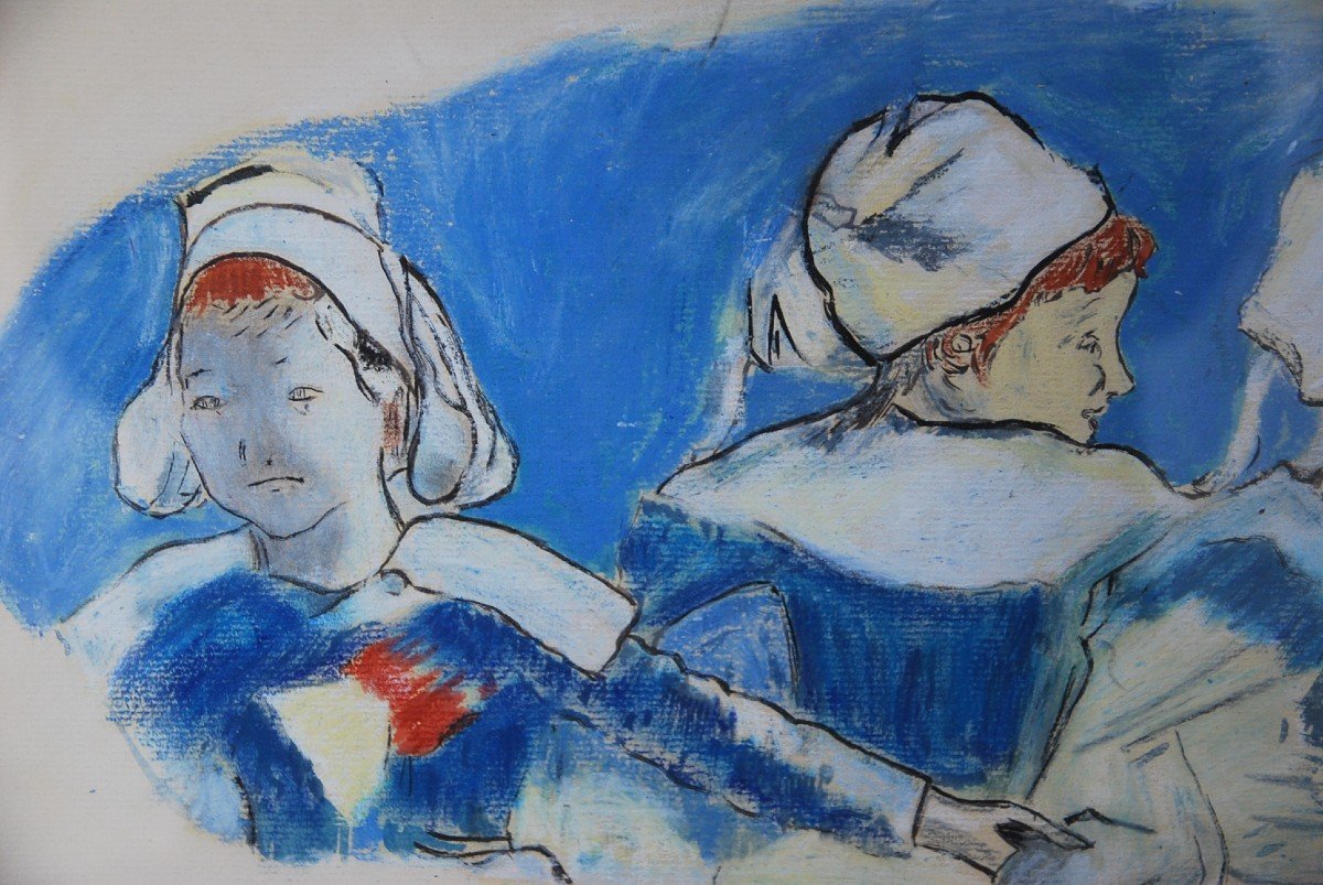 Dessin Au Pastel : Trois Bretonnes  , D Après Paul Gauguin-photo-2